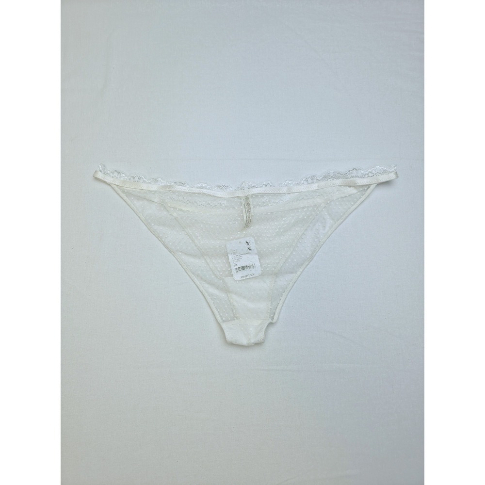 Free People Women Bikini Panties Ivory XL Sheer Mesh Lace Polka Dot Lingerie NWT